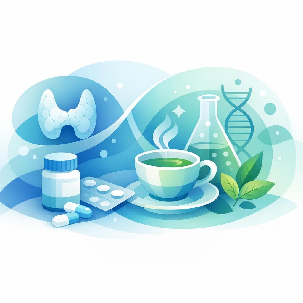 Medical illustration for Based on NIH | Is it safe to drink green tea while taking levothyroxine, and can it interfere with the medication’s absorption or thyroid hormone levels if consumed regularly? - Persly Health Information
