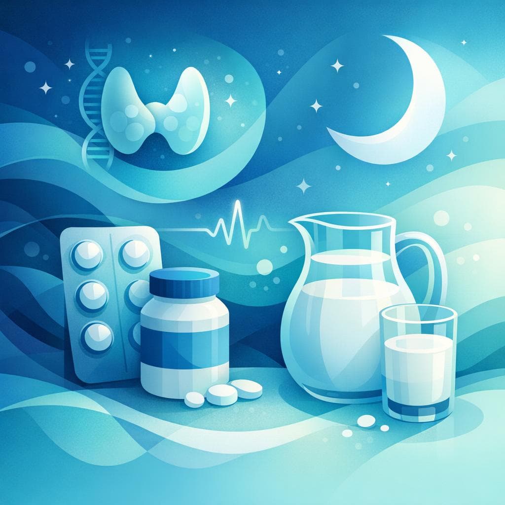 Medical illustration for PubMed 자료 기반 | 레보티록신을 밤에 복용할 때 우유를 같이 마시면 약 흡수와 효과에 영향을 주나요? - Persly Health Information