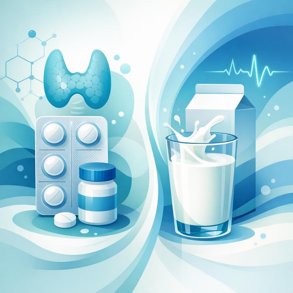Medical illustration for Based on NIH | Is it okay to drink milk right before taking levothyroxine, or will the calcium interfere with its absorption? - Persly Health Information