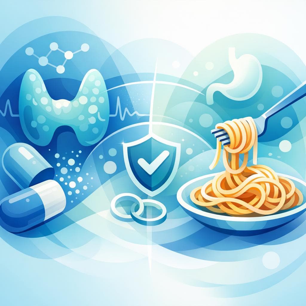 Medical illustration for Based on NIH | Does eating pasta affect levothyroxine absorption or safety, and how long should I wait between taking my dose and having pasta? - Persly Health Information