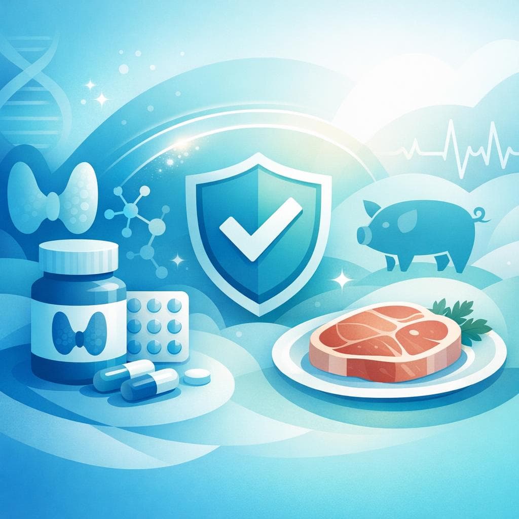 Medical illustration for Based on PubMed | Is it safe to eat pork while taking levothyroxine, or does pork interfere with the medication’s absorption or effectiveness? - Persly Health Information