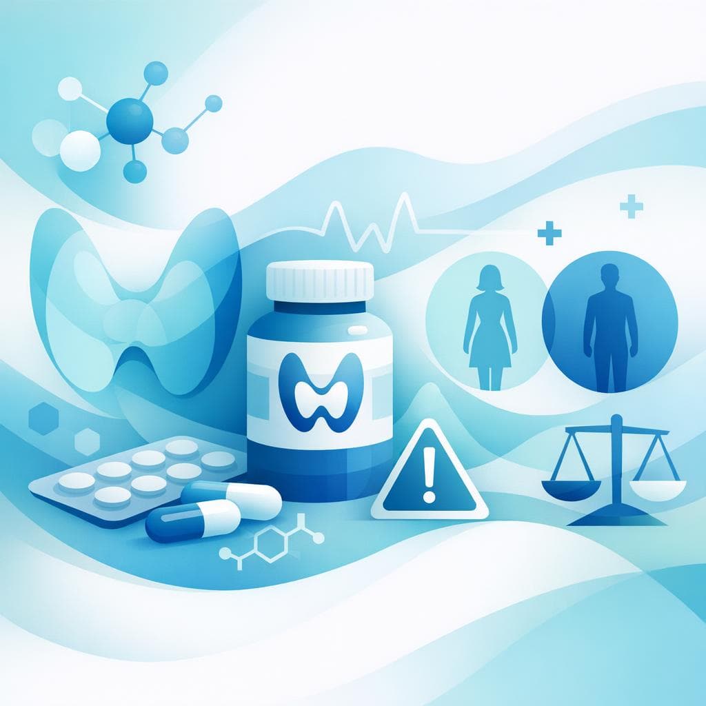 Medical illustration for 미국 NIH 자료 기반 | 레보티록신은 성별(남성·여성)에 따라 권장 시작 용량이나 증량 기준에 차이가 있으며 성별과 관련해 복용 시 주의해야 할 사항이 있나요? - Persly Health Information