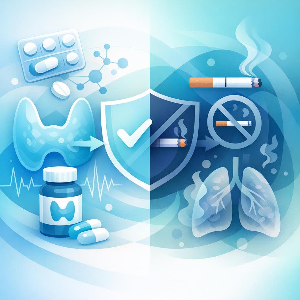 Medical illustration for Based on NIH | Does smoking cigarettes or using nicotine products interact with levothyroxine and affect its safety or effectiveness? - Persly Health Information