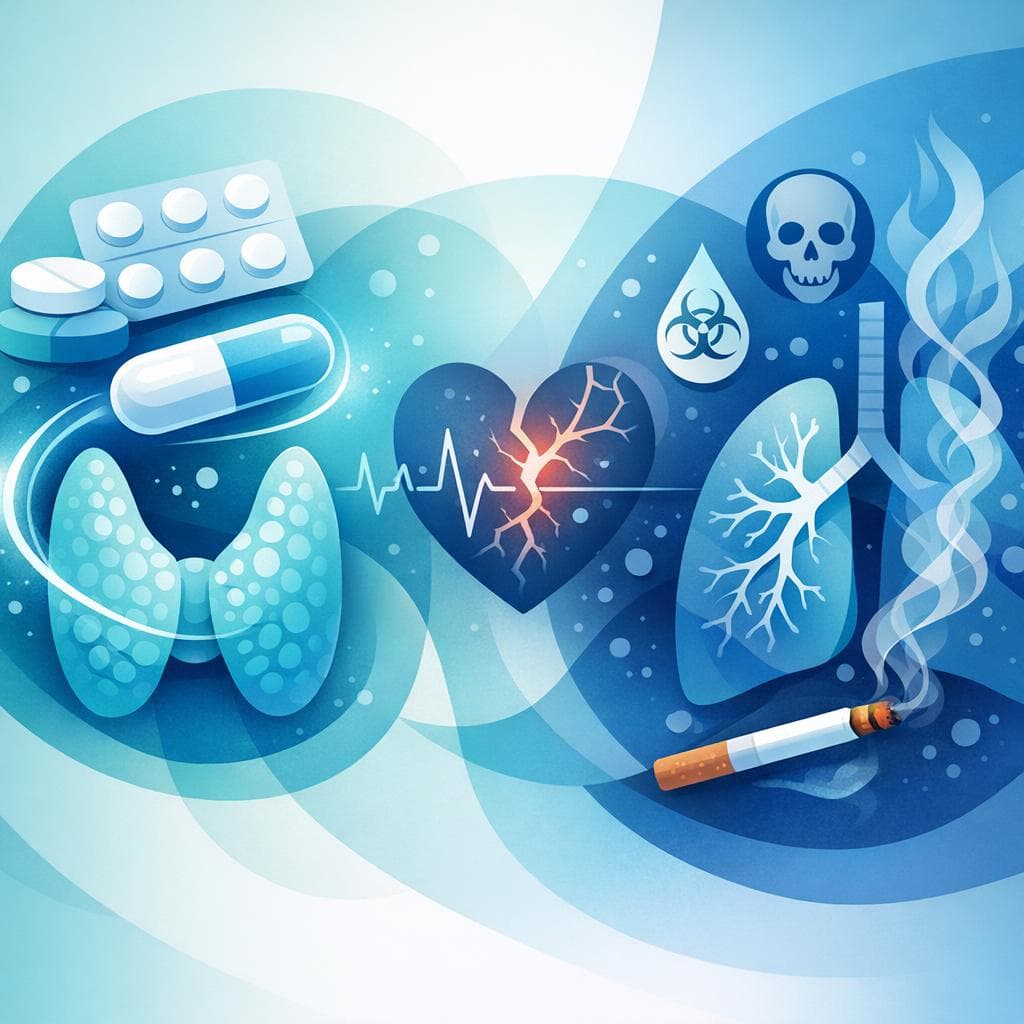 Medical illustration for Based on NIH | Does smoking increase the risk of side effects when taking levothyroxine, or require dose adjustments? - Persly Health Information