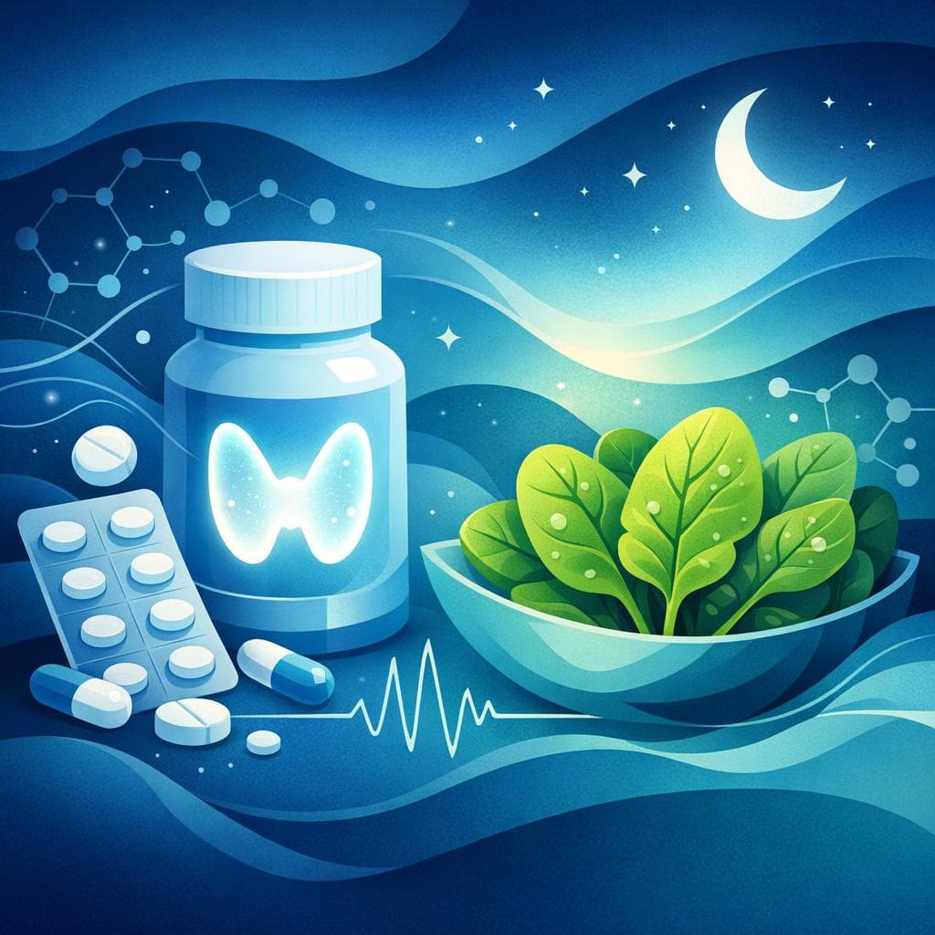 Medical illustration for Based on NIH | Does eating spinach at night interfere with levothyroxine absorption, and how many hours should I separate them? - Persly Health Information
