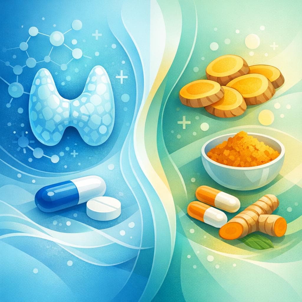 Medical illustration for Based on NIH | Does taking turmeric or curcumin supplements before levothyroxine interfere with its absorption, and how long should I wait between them? - Persly Health Information