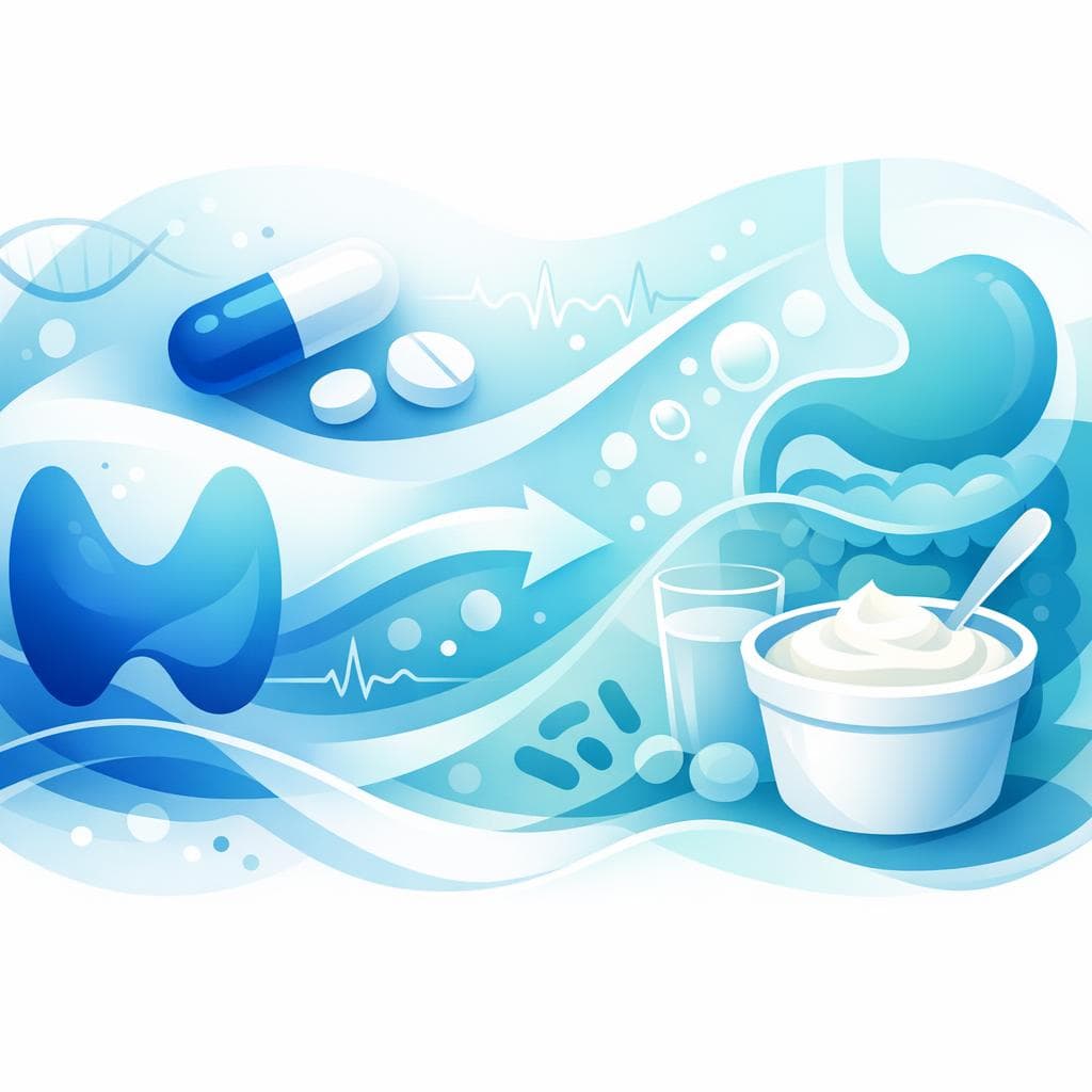Medical illustration for Based on NIH | Is it safe to eat yogurt soon after taking levothyroxine, and how long should I wait to avoid reducing its absorption? - Persly Health Information