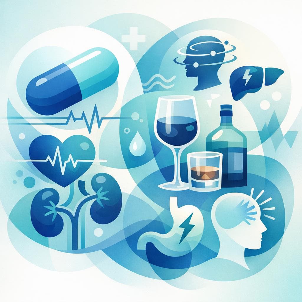 Medical illustration for Based on NIH | Can I drink alcohol while taking losartan, or does it increase the risk of side effects such as dizziness or low blood pressure? - Persly Health Information