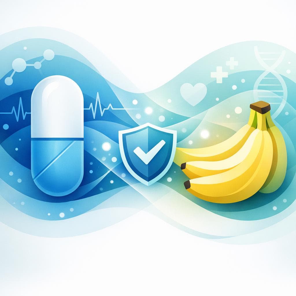 Medical illustration for Based on NIH | Can I eat bananas while taking losartan, or does their high potassium content increase the risk of dangerous hyperkalemia? - Persly Health Information
