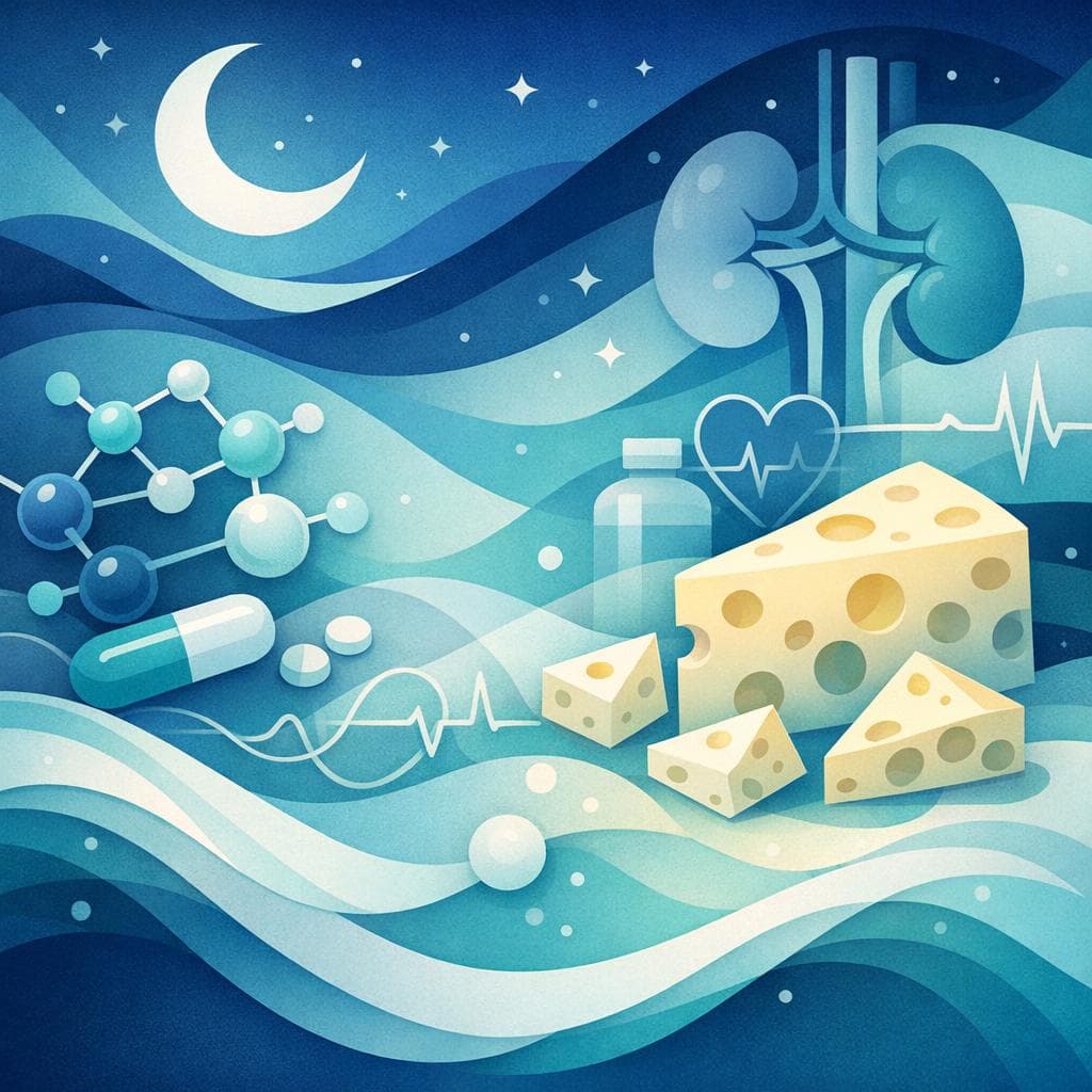 Medical illustration for Based on NIH | Is it safe to eat cheese at night while taking losartan, or could it interfere with the medication or affect blood pressure? - Persly Health Information