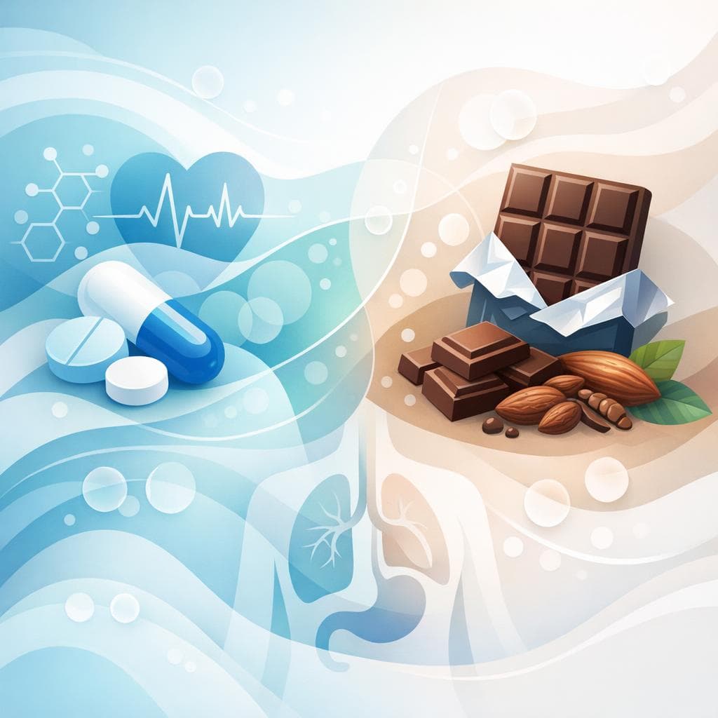 Medical illustration for Basado en NIH de EE.UU. | ¿Es cierto que comer chocolate antes de tomar losartán puede interferir con su efecto o absorción? - Persly Health Information