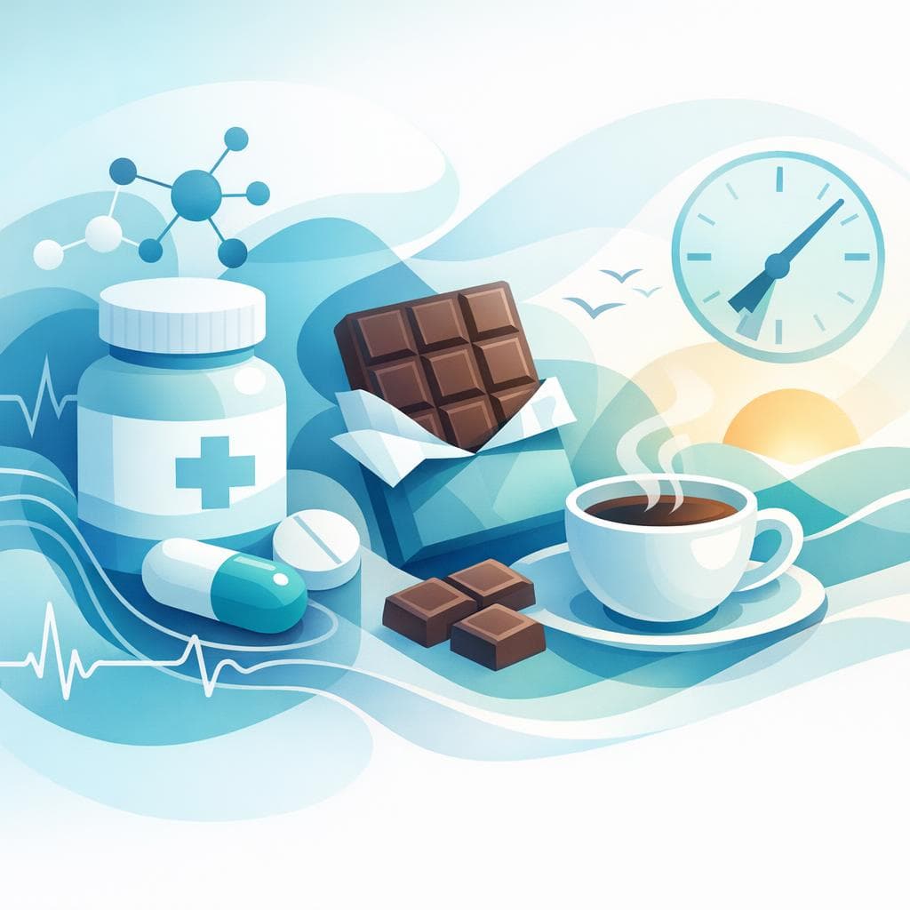 Medical illustration for 미국 NIH 자료 기반 | 로사르탄을 복용 중인데 아침에 초콜릿을 먹으면 약효나 혈압에 영향을 주거나 상호작용이 생길 수 있나요? - Persly Health Information