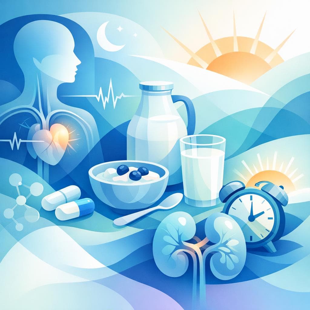 Medical illustration for 미국 NIH 자료 기반 | 로사르탄을 아침에 우유나 요거트 같은 유제품과 함께 복용하면 약효나 흡수에 영향을 줄 수 있나요? - Persly Health Information