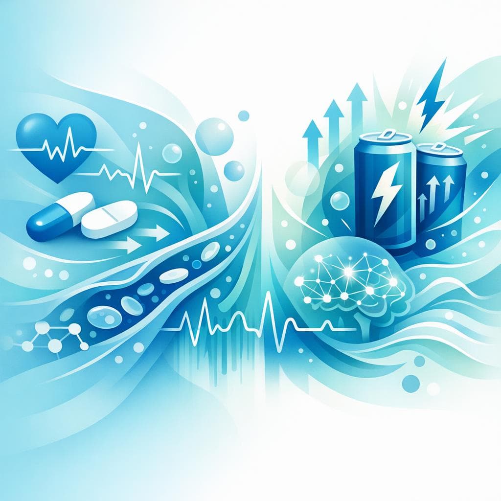 Medical illustration for Based on PubMed | Is it safe to drink energy drinks after taking losartan, or can the caffeine and other stimulants interfere with its blood pressure-lowering effect or increase side effects such as palpitations or dizziness? - Persly Health Information