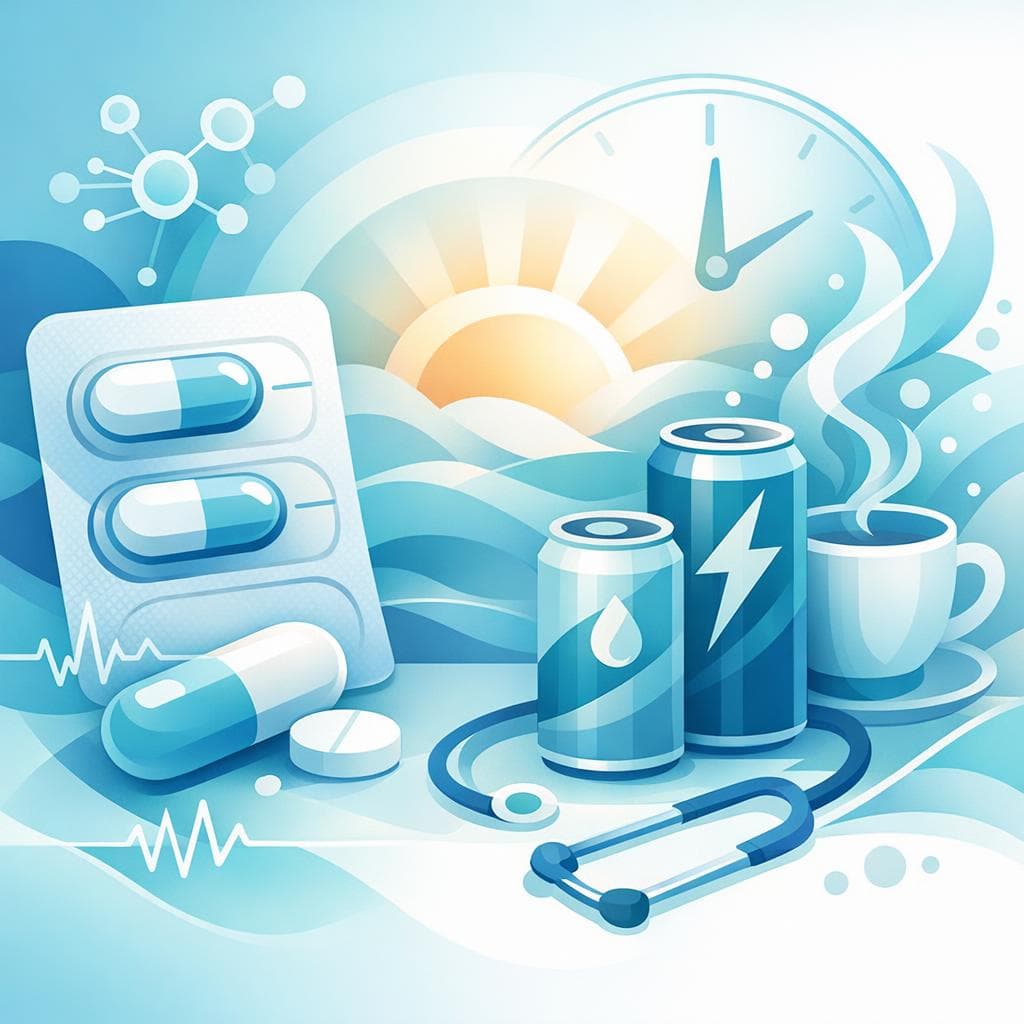 Medical illustration for PubMed 자료 기반 | 혈압약 로사르탄을 복용 중인데 아침에 에너지 음료를 마셔도 안전한가요? - Persly Health Information