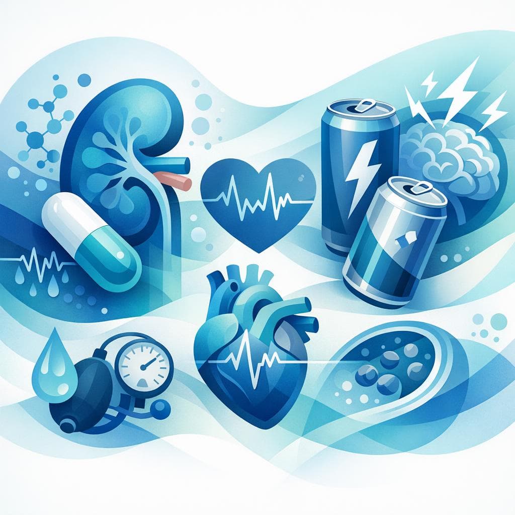 Medical illustration for 미국 NIH 자료 기반 | 로사르탄 복용 중 에너지 음료를 섭취하면 부작용 위험이 커질 수 있나요? - Persly Health Information