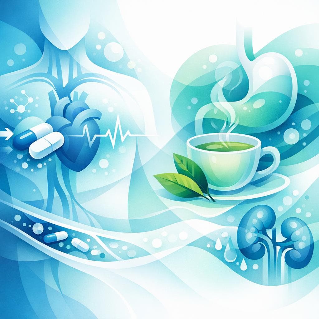 Medical illustration for 미국 NIH 자료 기반 | 로사르탄을 복용한 뒤 녹차를 마시면 약효나 부작용에 영향을 줄 수 있나요? - Persly Health Information