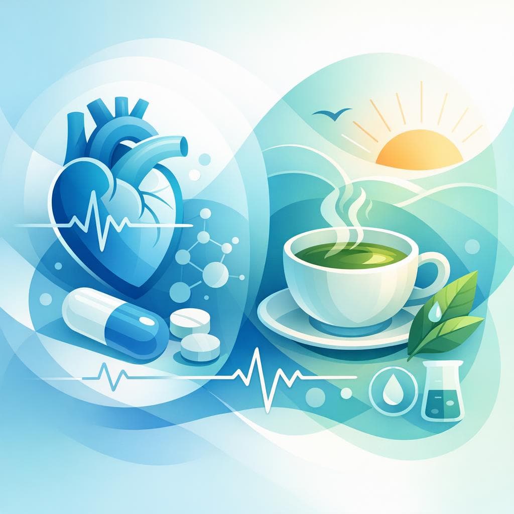 Medical illustration for 미국 NIH 자료 기반 | 로사르탄 복용 중 아침에 녹차를 마시면 상호작용이나 약효 저하가 있나요? - Persly Health Information