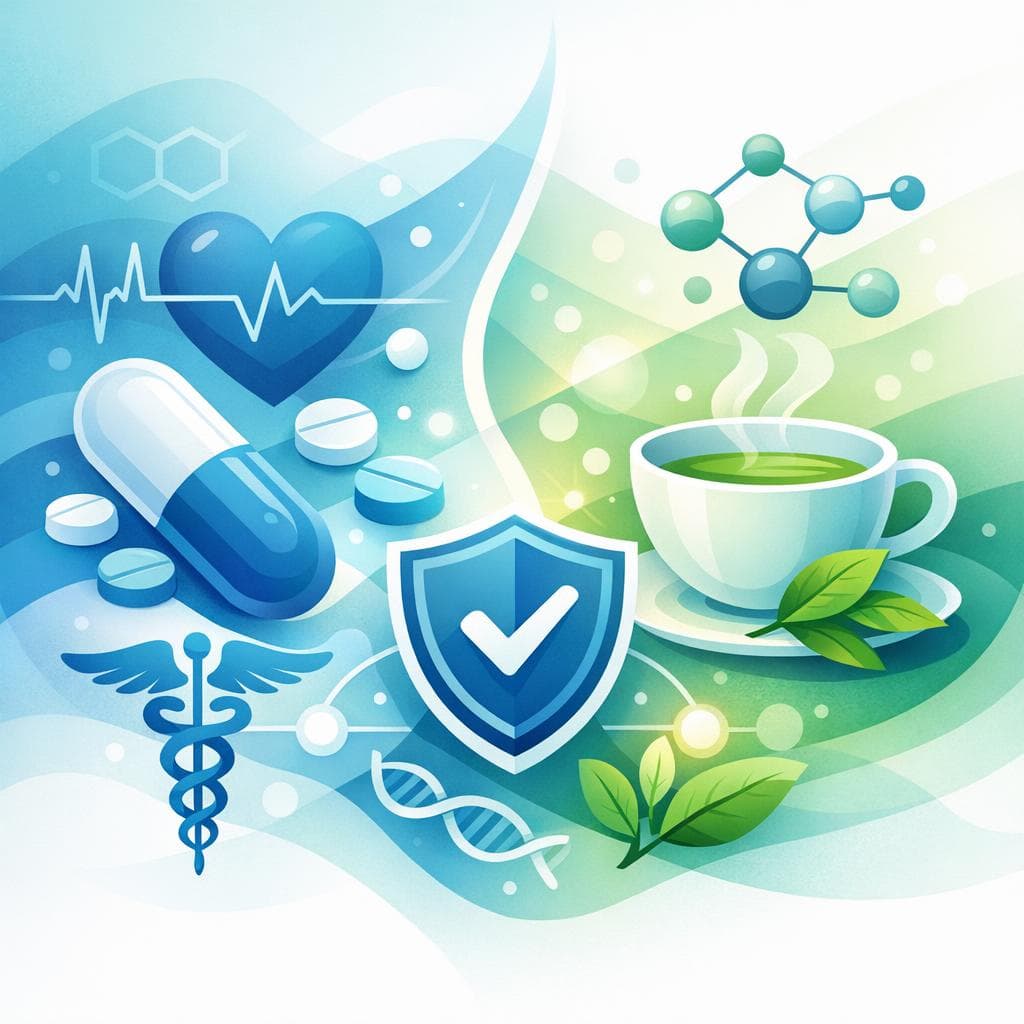 Medical illustration for Based on NIH | Is it safe to drink green tea while taking losartan, or could green tea interfere with the medication’s effectiveness or blood pressure control? - Persly Health Information