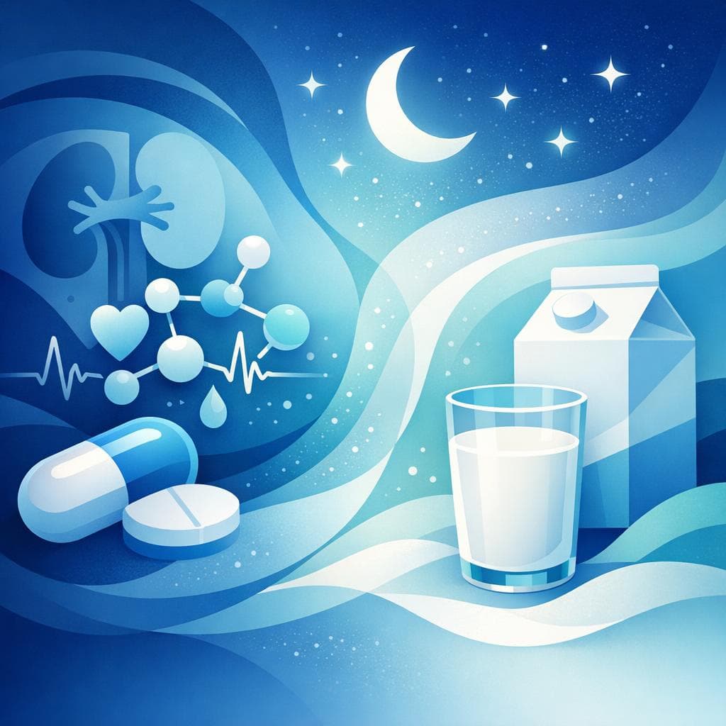 Medical illustration for Based on NIH | Is it safe to take losartan with milk at night, or does dairy interfere with its absorption or effectiveness? - Persly Health Information