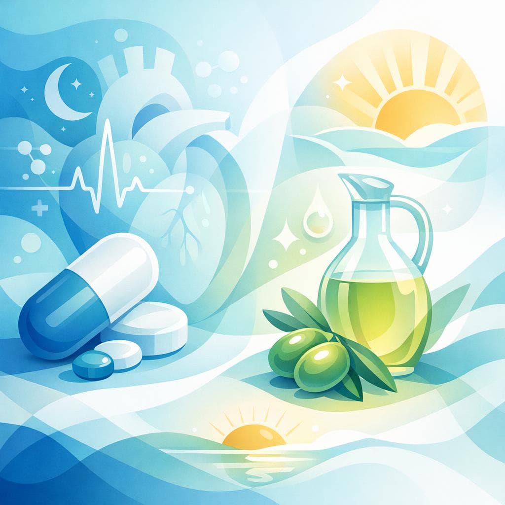 Medical illustration for 미국 NIH 자료 기반 | 로사르탄을 복용할 때 아침에 올리브유를 한 숟가락 마시면 약효가 더 좋아진다는 말이 사실인가요? - Persly Health Information