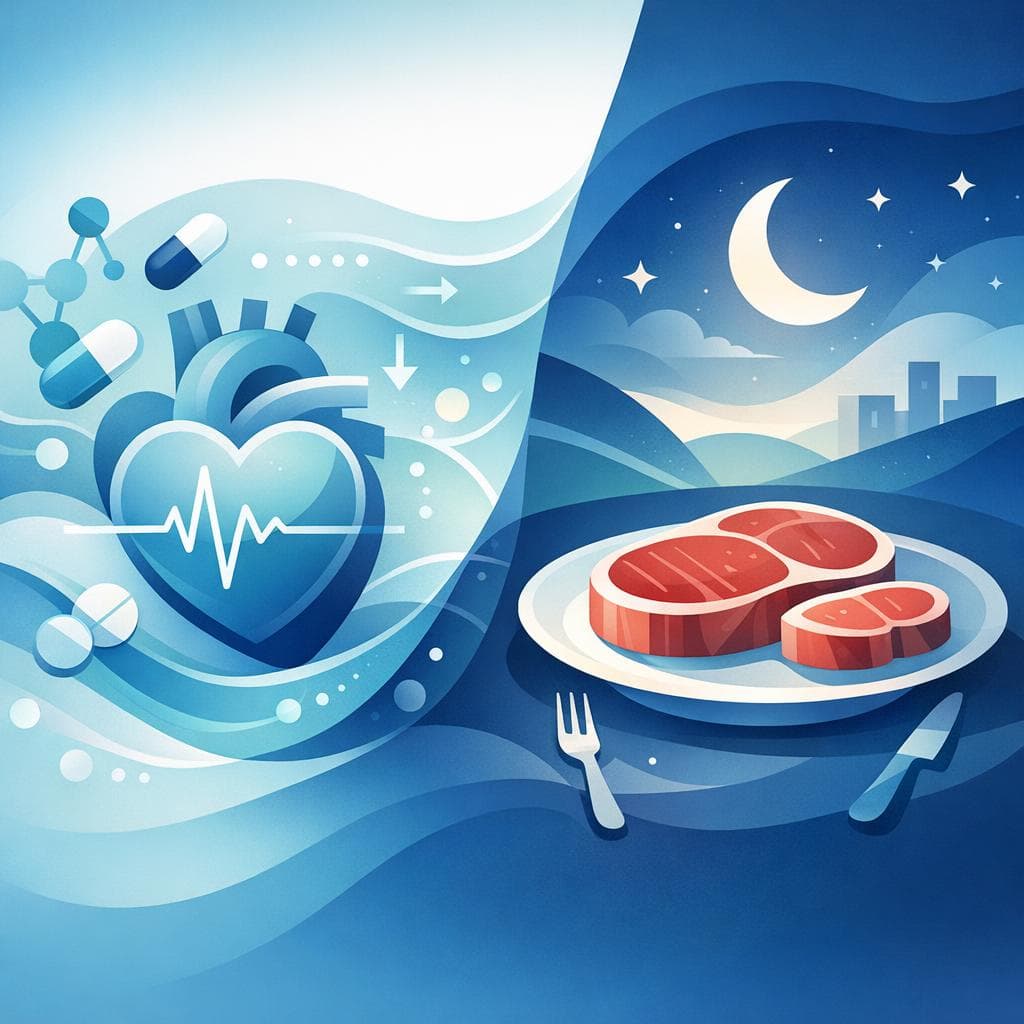 Medical illustration for Based on PubMed | Is it true that eating red meat at night can interfere with Losartan’s effectiveness or increase its side effects? - Persly Health Information