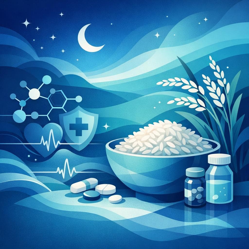 Medical illustration for Based on NIH | I heard you shouldn’t eat rice at night if you’re taking losartan—is there any evidence that nighttime rice meals interact with this medication or affect blood pressure or potassium levels? - Persly Health Information