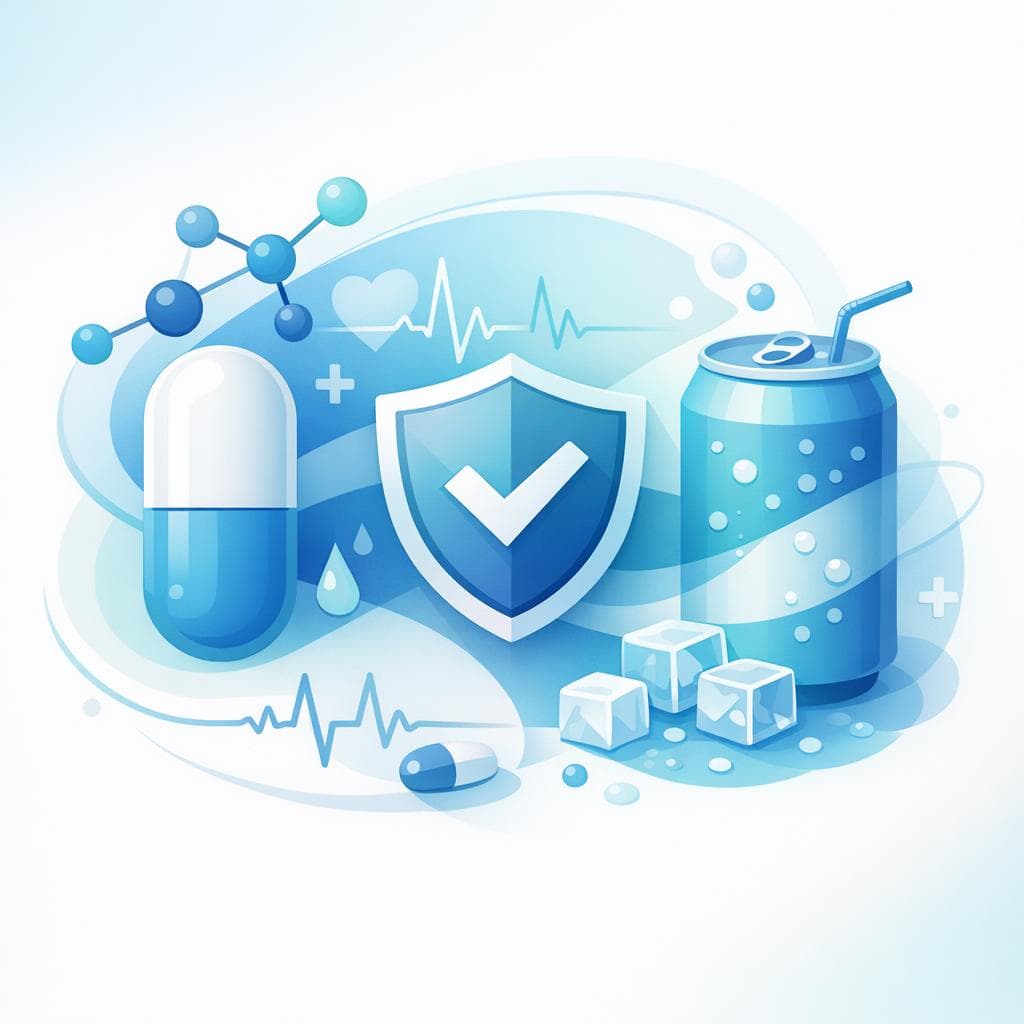 Medical illustration for Based on PubMed | Is it safe to drink soda (regular or diet, including caffeinated colas) while taking losartan, or can soft drinks interfere with how well the medication controls blood pressure? - Persly Health Information