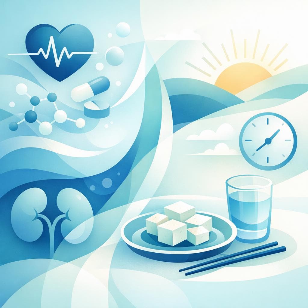 Medical illustration for Based on NIH | Can I take losartan in the morning after eating tofu, or does tofu interact with losartan or increase the risk of high potassium? - Persly Health Information