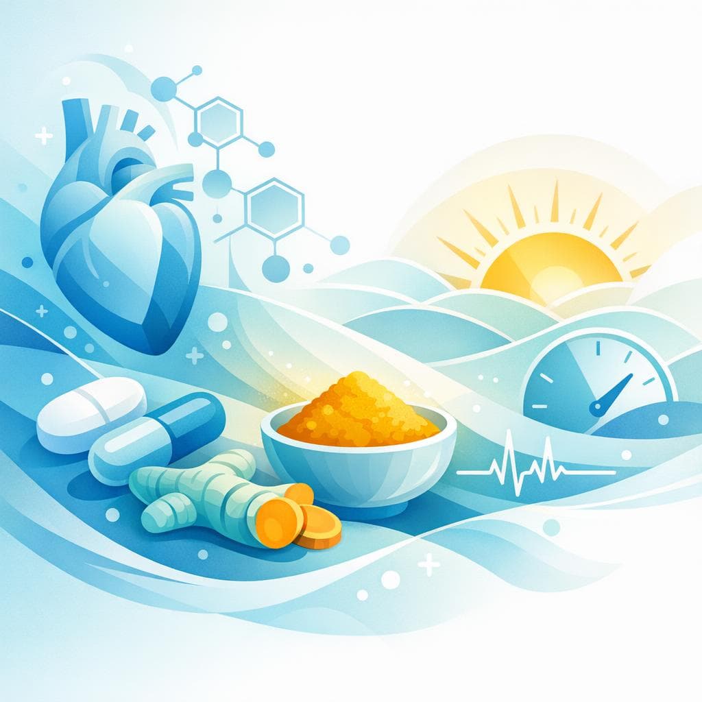 Medical illustration for 미국 NIH 자료 기반 | 로사르탄 복용 중 아침에 강황(커큐민)을 섭취하면 약물 상호작용이나 혈압에 영향이 있나요? - Persly Health Information