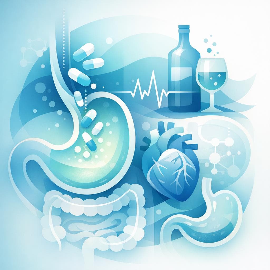 Medical illustration for Based on PubMed | Is it safe to drink alcohol on an empty stomach while taking metoprolol, or does this increase the risk of low blood pressure, dizziness, or fainting? - Persly Health Information