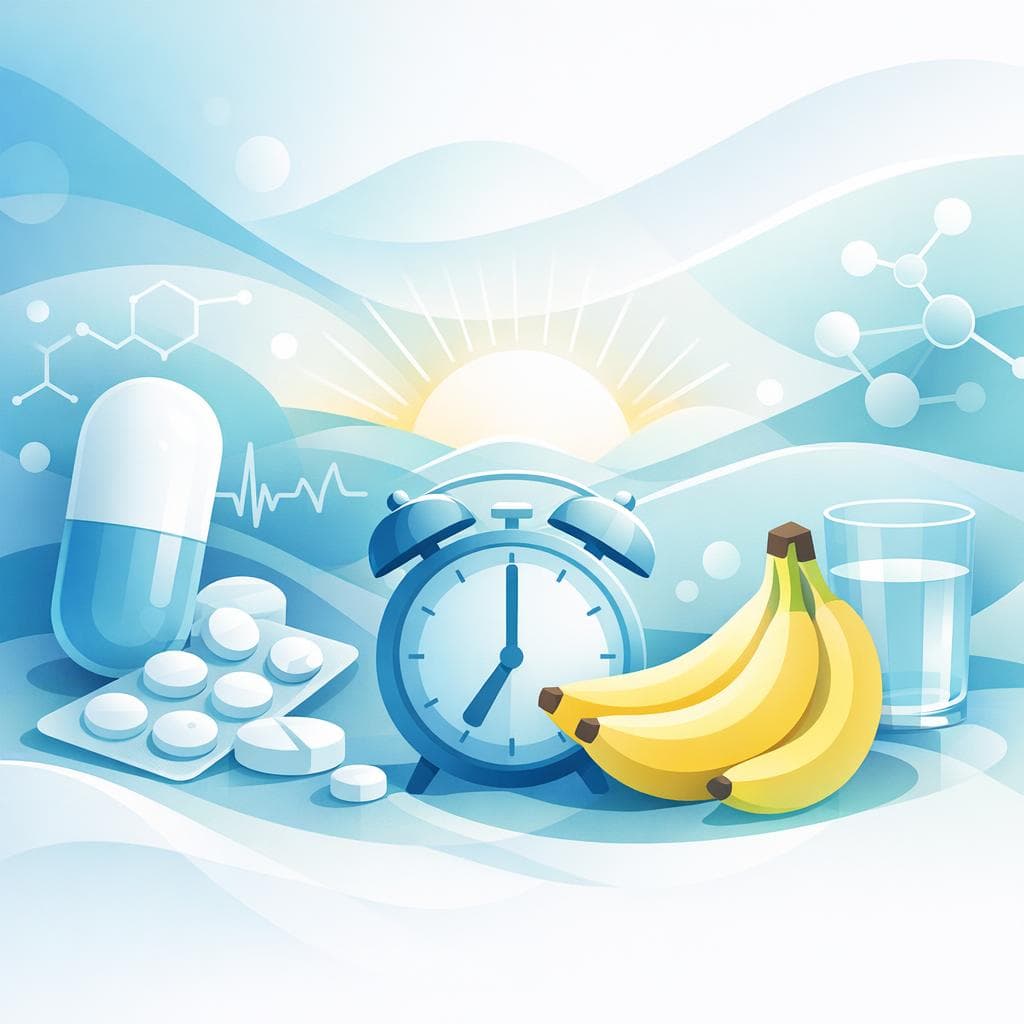 Medical illustration for PubMed 자료 기반 | 메토프로롤을 아침에 바나나와 함께 복용해도 괜찮나요? 칼륨 함량이나 약물 흡수에 영향을 줄 가능성이 있는지 사실 확인이 필요합니다. - Persly Health Information