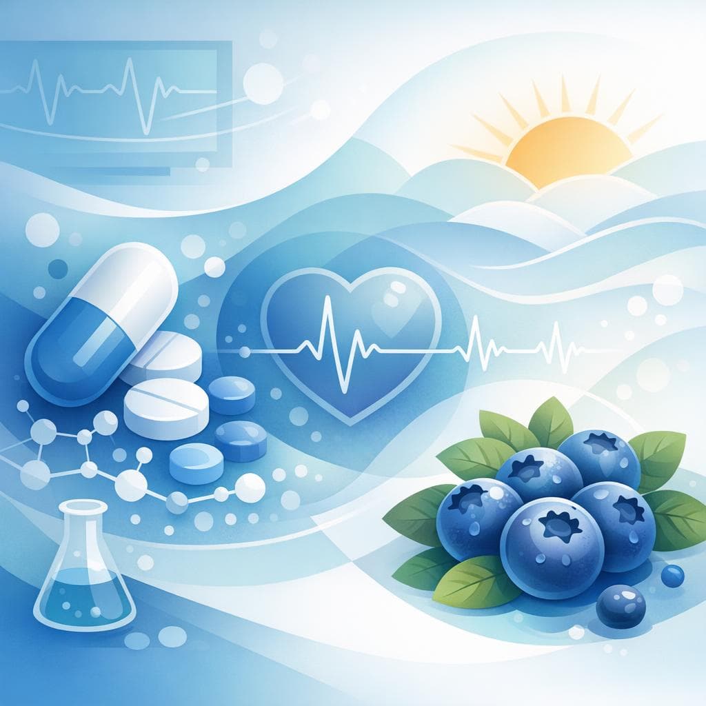 Medical illustration for PubMed 자료 기반 | 메토프로롤을 복용 중인데 아침에 블루베리를 먹으면 약효나 흡수에 영향을 주는 상호작용이 있나요? - Persly Health Information