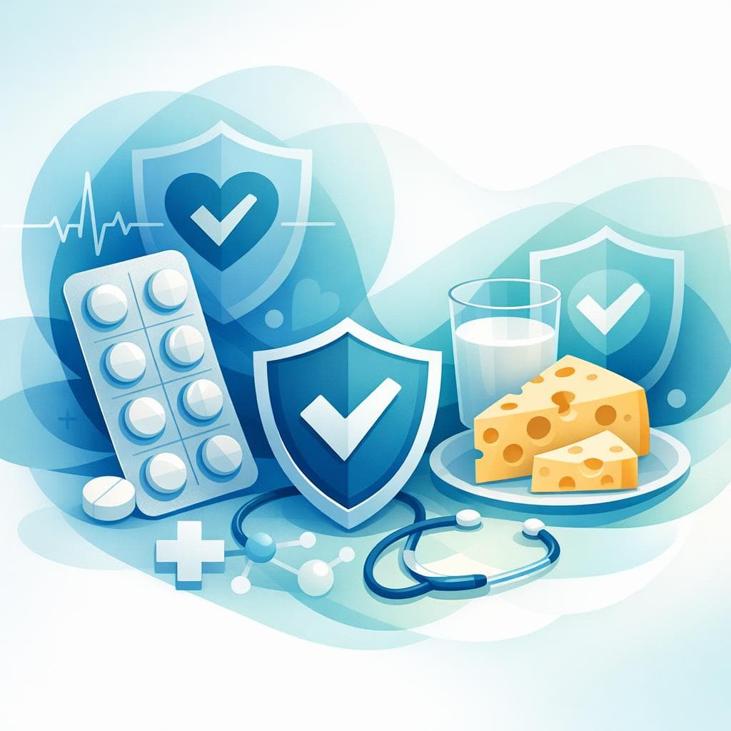 Medical illustration for Based on NIH | Is it safe to eat cheese every day while taking Metoprolol, or do certain cheeses interact with this medication? - Persly Health Information