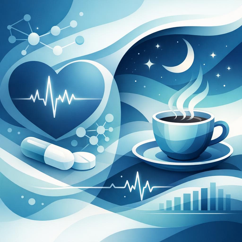 Medical illustration for Based on PubMed | Is it safe to drink coffee at night while taking metoprolol, or can nighttime caffeine interfere with the medication’s effect on heart rate and blood pressure or disrupt sleep? - Persly Health Information