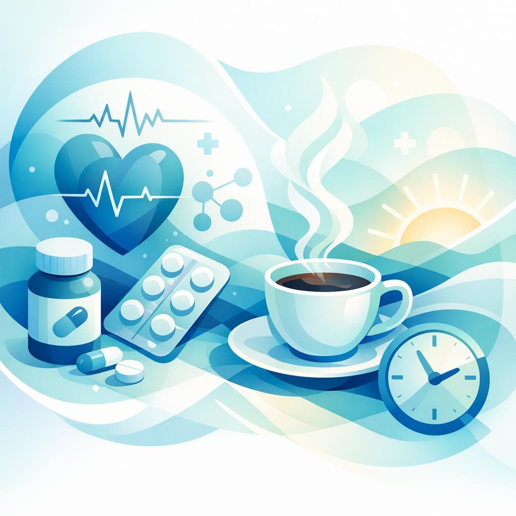 Medical illustration for PubMed 자료 기반 | 아침에 메토프로롤을 복용할 때 커피를 마셔도 약효나 부작용에 문제가 없나요? - Persly Health Information
