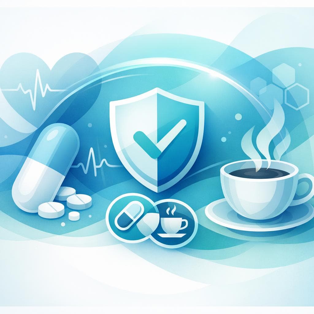 Medical illustration for Based on NIH | Is it safe to drink coffee while taking metoprolol, or can caffeine interfere with the medication’s effects or increase side effects? - Persly Health Information