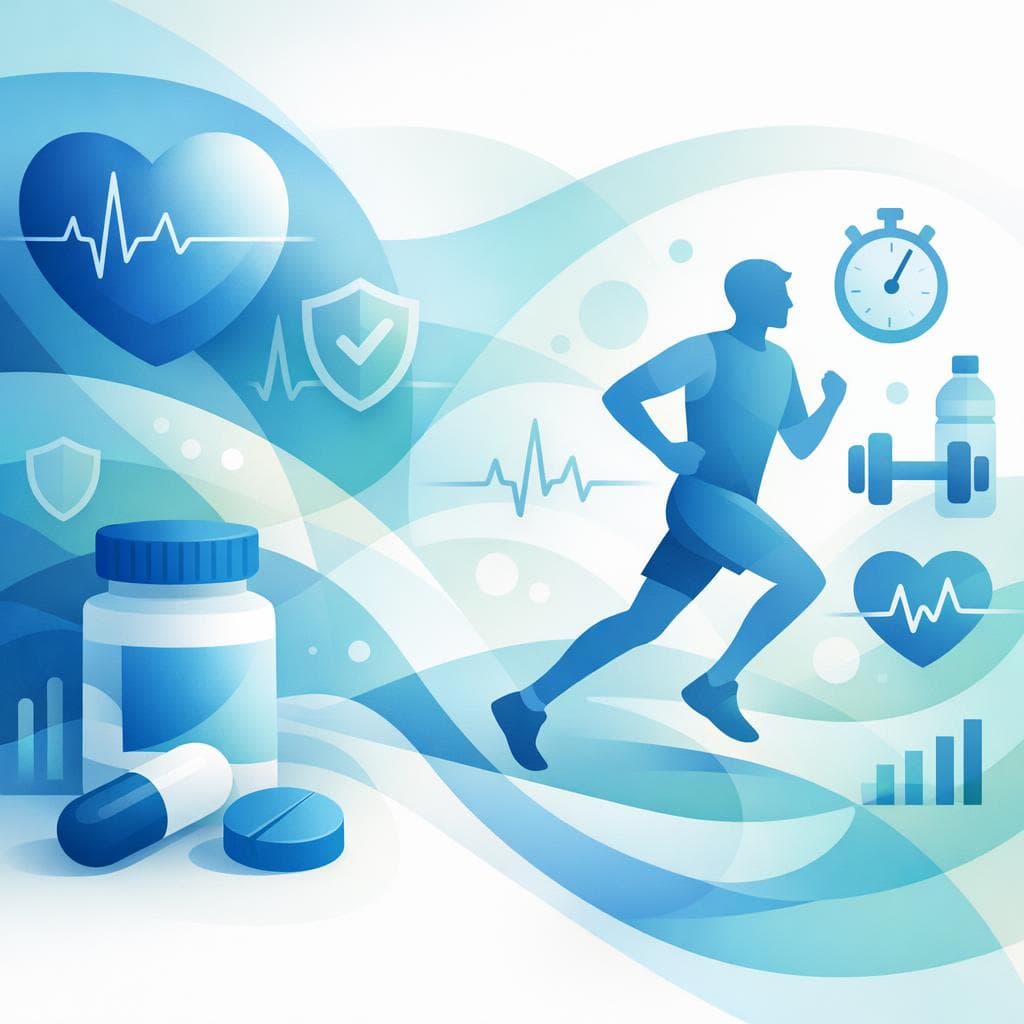 Medical illustration for Based on NIH | Is it safe to exercise daily while taking metoprolol, and what risks or warning signs such as low heart rate, dizziness, or fatigue should I watch for during workouts? - Persly Health Information