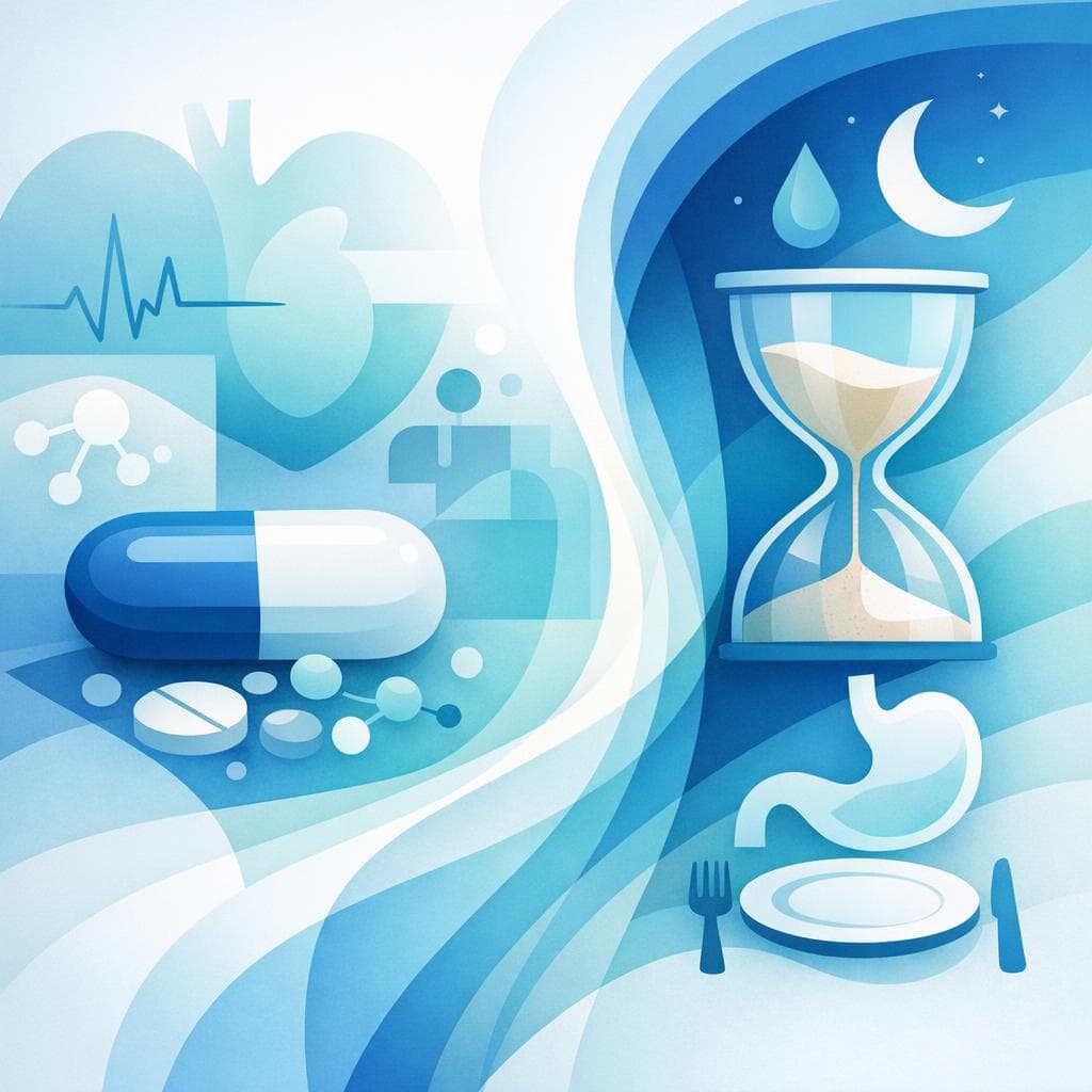 Medical illustration for Based on NIH | Can metoprolol be taken while fasting, or should it be taken with food, and do I need to adjust the dose or take any precautions if I skip meals? - Persly Health Information