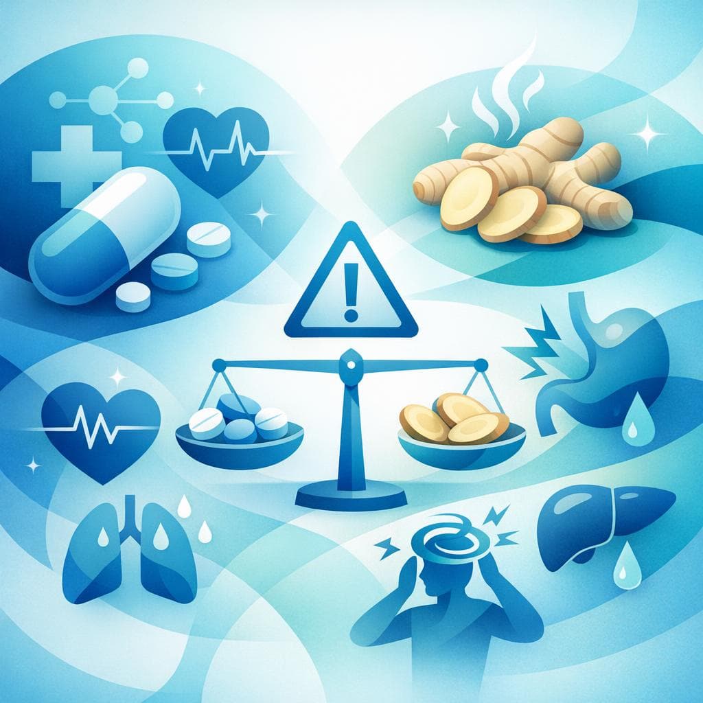 Medical illustration for Basado en PubMed | ¿Es cierto que el jengibre puede interactuar con el metoprolol y aumentar el riesgo de efectos secundarios como hipotensión, mareos o bradicardia? - Persly Health Information