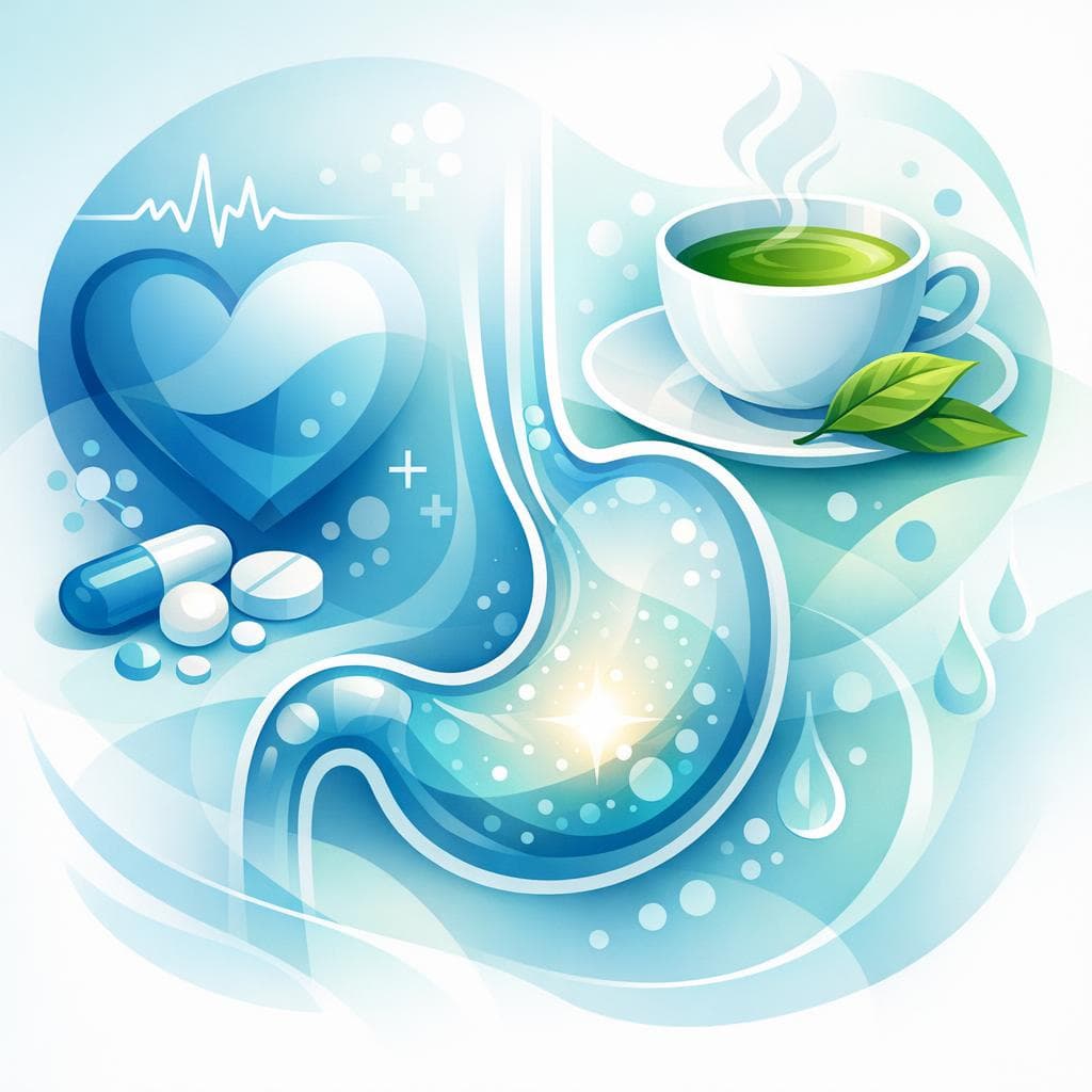 Medical illustration for 미국 NIH 자료 기반 | 메토프로롤을 공복에 복용하면서 녹차를 함께 마셔도 안전한가요? - Persly Health Information