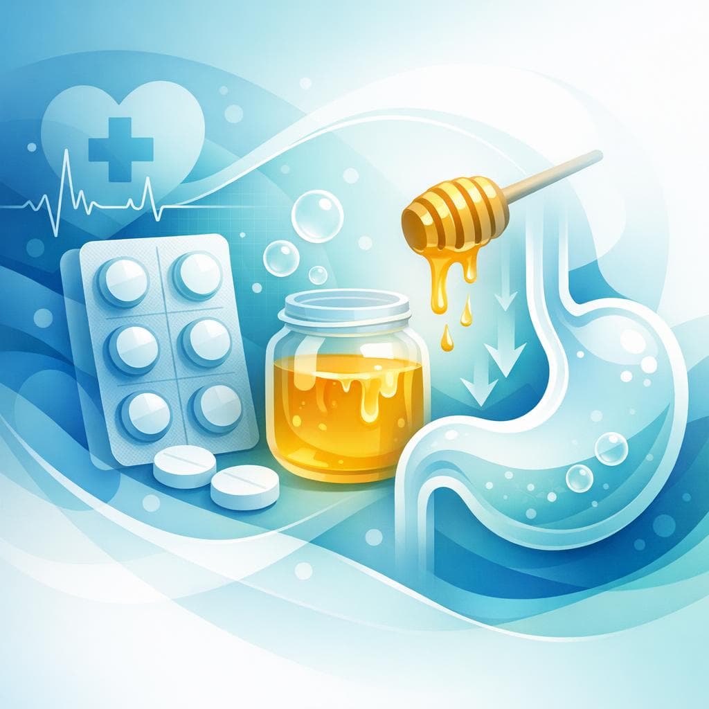 Medical illustration for 米国NIHの資料に基づく | メトプロロールは空腹時に蜂蜜と一緒に服用しても安全で、薬の吸収や血圧・心拍への効果に影響しないというのは本当ですか? - Persly Health Information