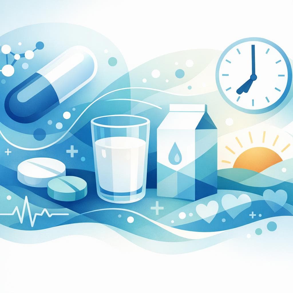 Medical illustration for PubMed 자료 기반 | 메토프로롤을 아침에 우유와 함께 복용해도 약물 흡수나 효과에 영향이 없나요? - Persly Health Information