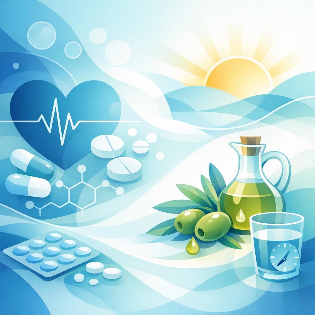 Medical illustration for 미국 NIH 자료 기반 | 메토프로롤 복용 중 아침에 올리브 오일을 한 스푼 먹어도 약물 흡수나 혈압 조절 효과에 영향을 주는 상호작용이 없나요? - Persly Health Information