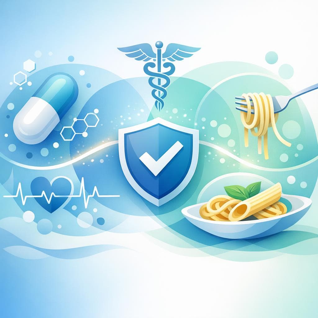 Medical illustration for Based on NIH | Is it safe to eat pasta while taking metoprolol, or are there any interactions I should be aware of? - Persly Health Information