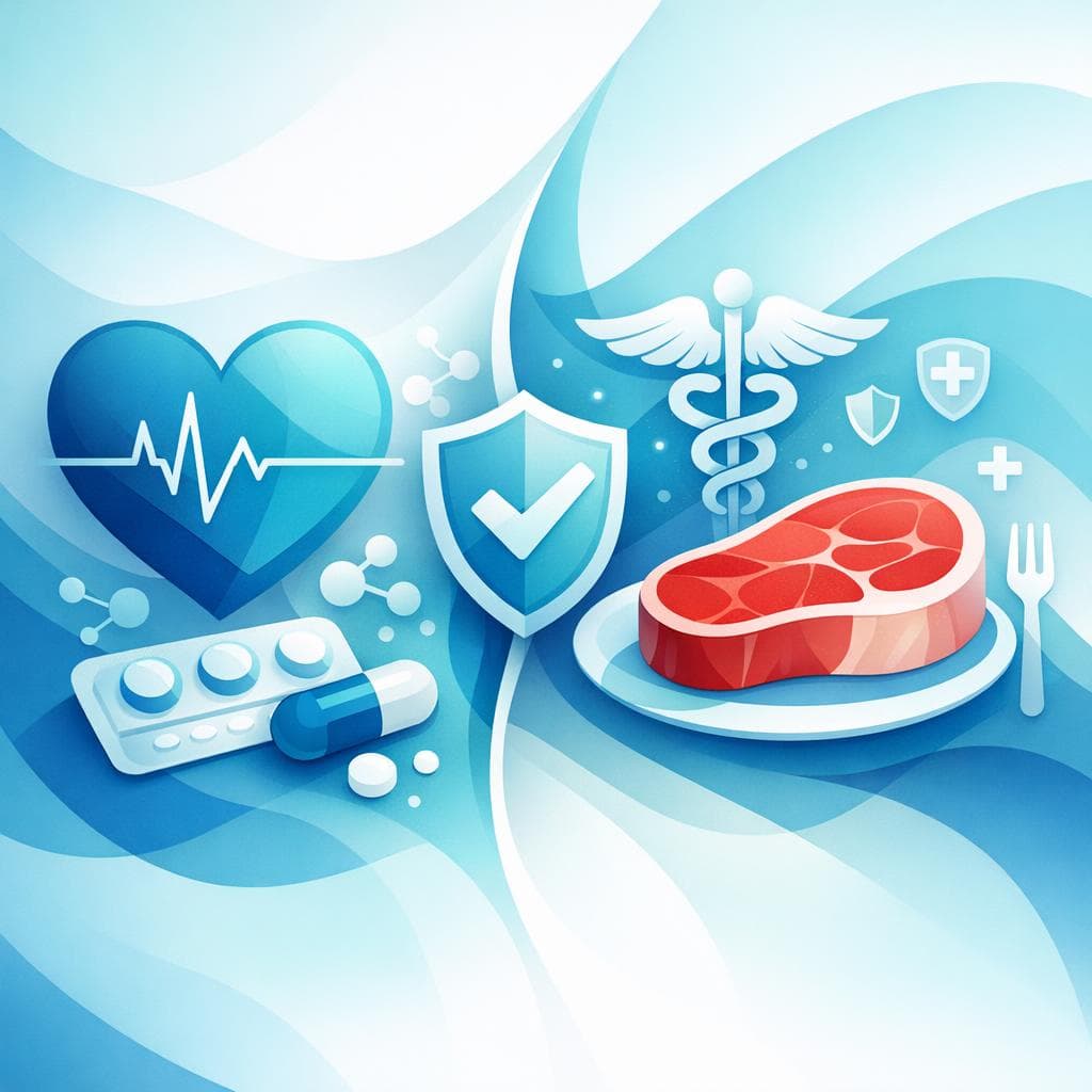 Medical illustration for 미국 NIH 자료 기반 | 메토프로롤 복용 시 붉은 고기 섭취가 약효나 부작용에 영향을 주는 상호작용이 있다는 말이 사실인가요, 안전하게 먹어도 되나요? - Persly Health Information