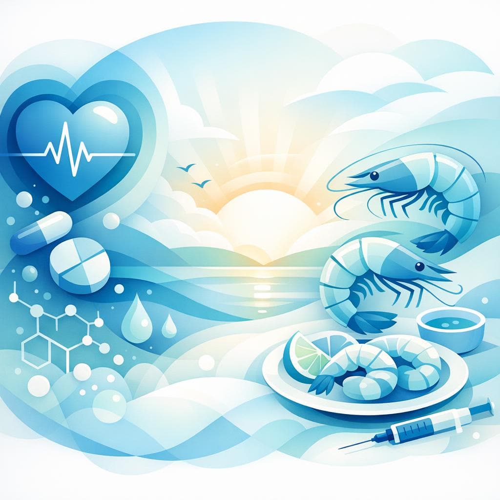 Medical illustration for 미국 NIH 자료 기반 | 메토프로롤 복용 중 아침에 새우를 먹으면 약물 상호작용이나 부작용 위험이 있나요? - Persly Health Information