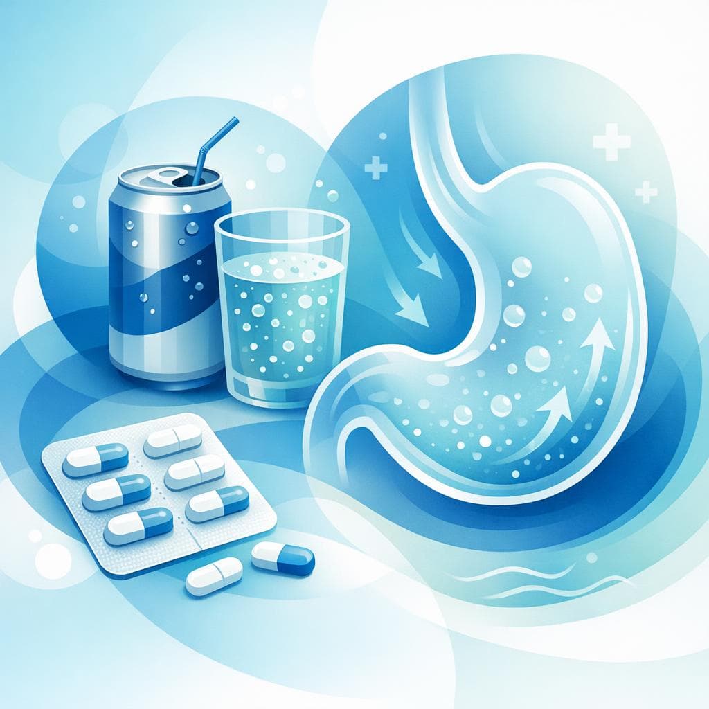 Medical illustration for 미국 NIH 자료 기반 | 메토프로롤을 공복 상태에서 탄산음료(소다)와 함께 복용하면 약효나 부작용에 문제가 생길 수 있나요? - Persly Health Information