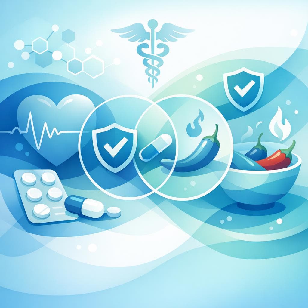 Medical illustration for PubMed 자료 기반 | 메토프로롤을 복용 중인데 매운 음식을 매일 섭취해도 약효나 부작용에 영향을 주지 않고 안전한가요? - Persly Health Information