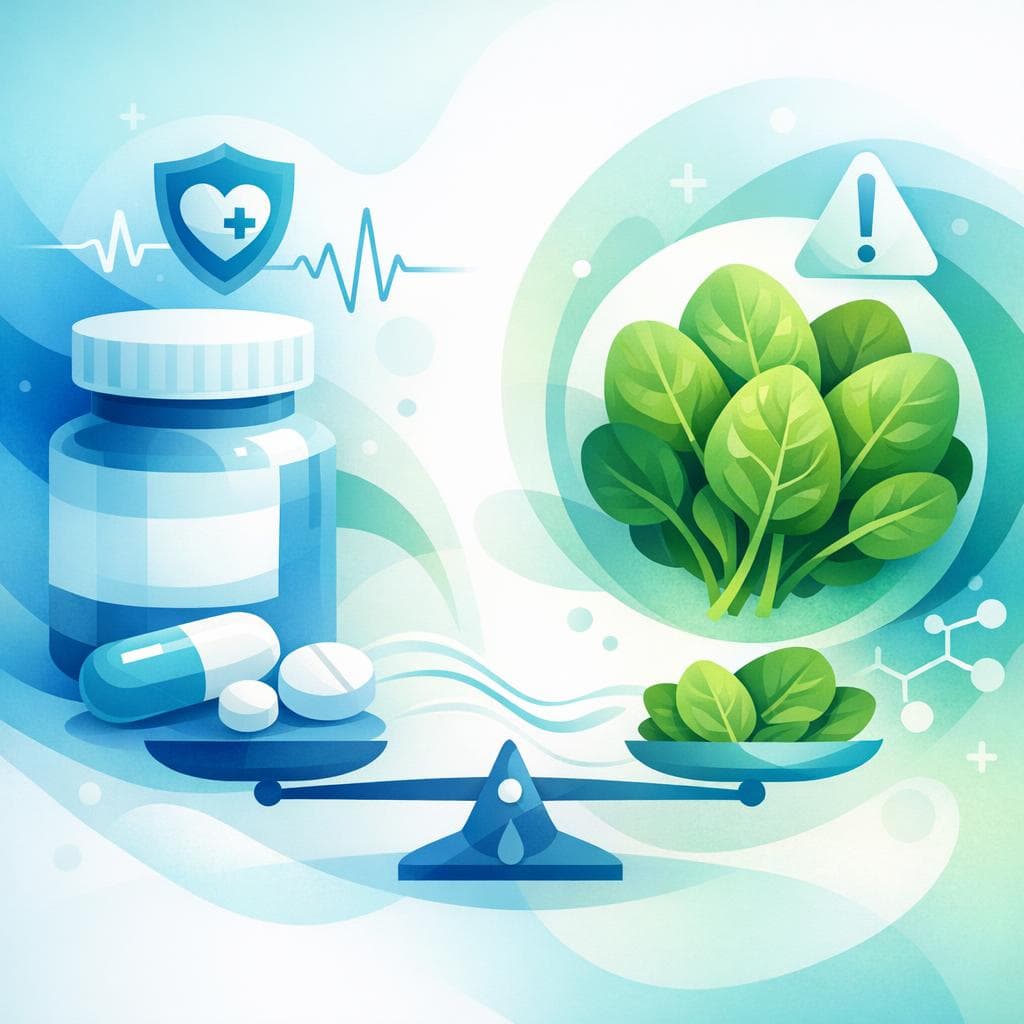 Medical illustration for Based on NIH | Do I need to limit how much spinach I eat while taking metoprolol, or is there any spinach dosage caution I should follow? - Persly Health Information